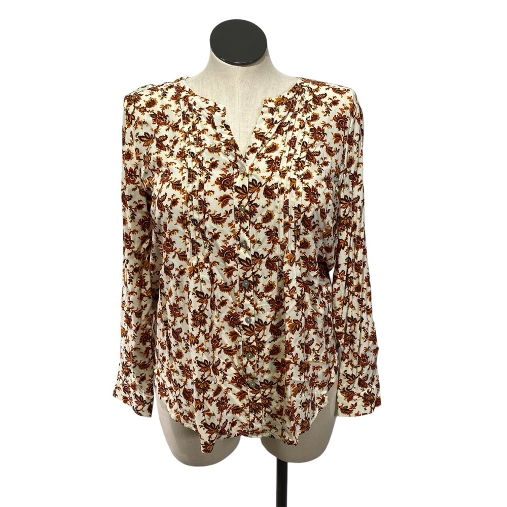 Jane & Delancey floral pleated  button up long sleeve size XL